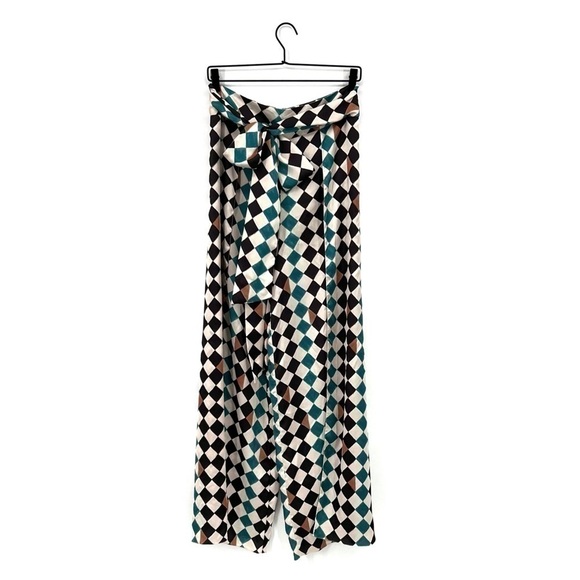 PatBO Pants - PatBO Pants Wide Leg Check Print High Waist Multicolor Size 8